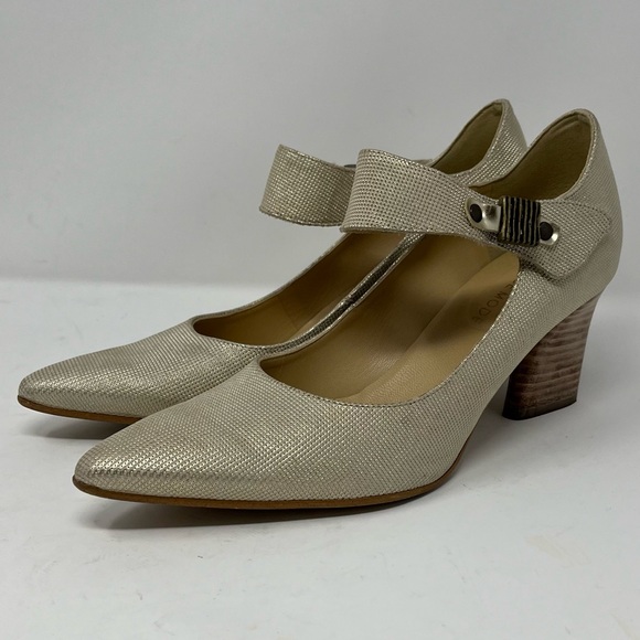 France Mode champagne Metallic Leather pumps with strap EU38.5 - Picture 3 of 13